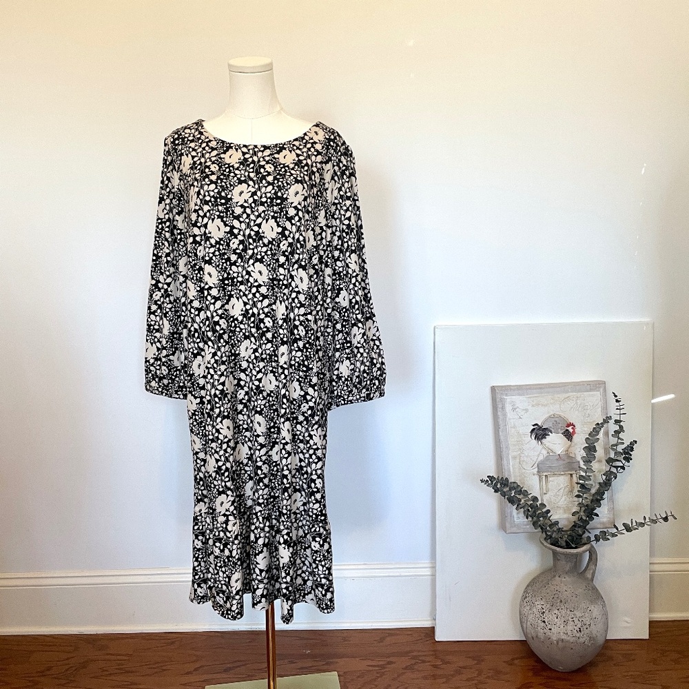 J Jill XL Tall‎ Capsule Tiered Swing Midi Dress Floral Stretch Comfort Modest